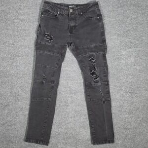 Smoke & Ash Mens Biker Moto Distressed Slim Jeans Black 30x30 RN 159852